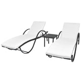 Sun Loungers 2 pcs with Table Poly Rattan Black