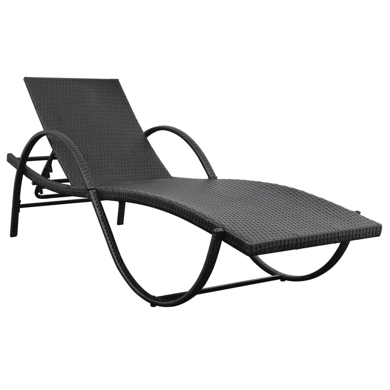 Sun Loungers 2 pcs with Table Poly Rattan Black