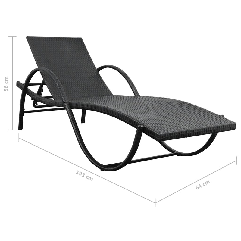 Sun Loungers 2 pcs with Table Poly Rattan Black