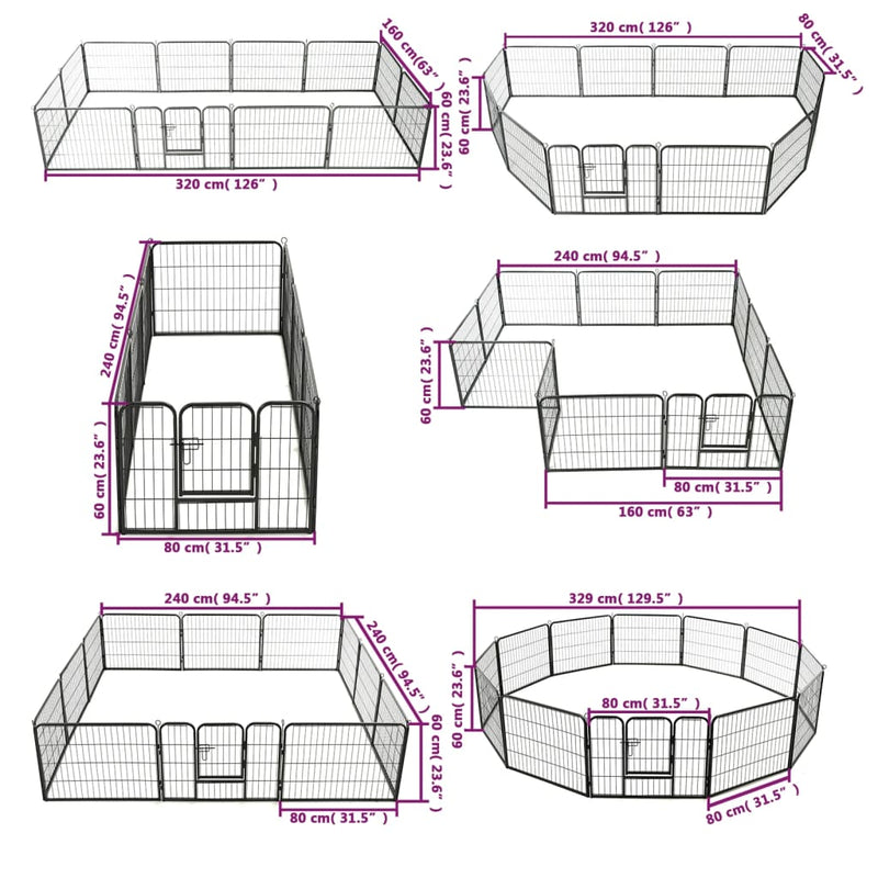 Dog Playpen 12 Panels Steel 31.5"x23.6" Black