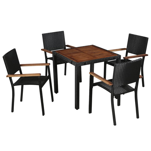 5 Piece Patio Dining Set Poly Rattan and Acacia Wood Black