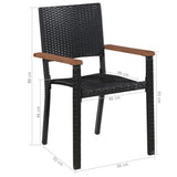 5 Piece Patio Dining Set Poly Rattan and Acacia Wood Black