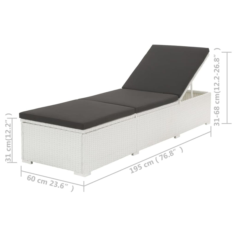 Sun Lounger with Cushion Poly Rattan White