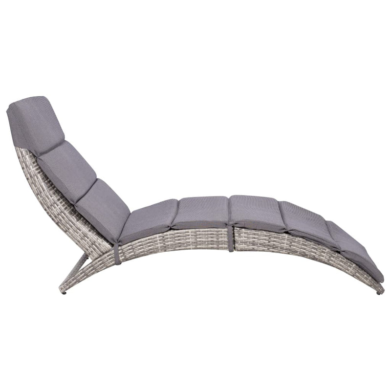 Folding Sun Lounger with Cushion Poly Rattan Gray