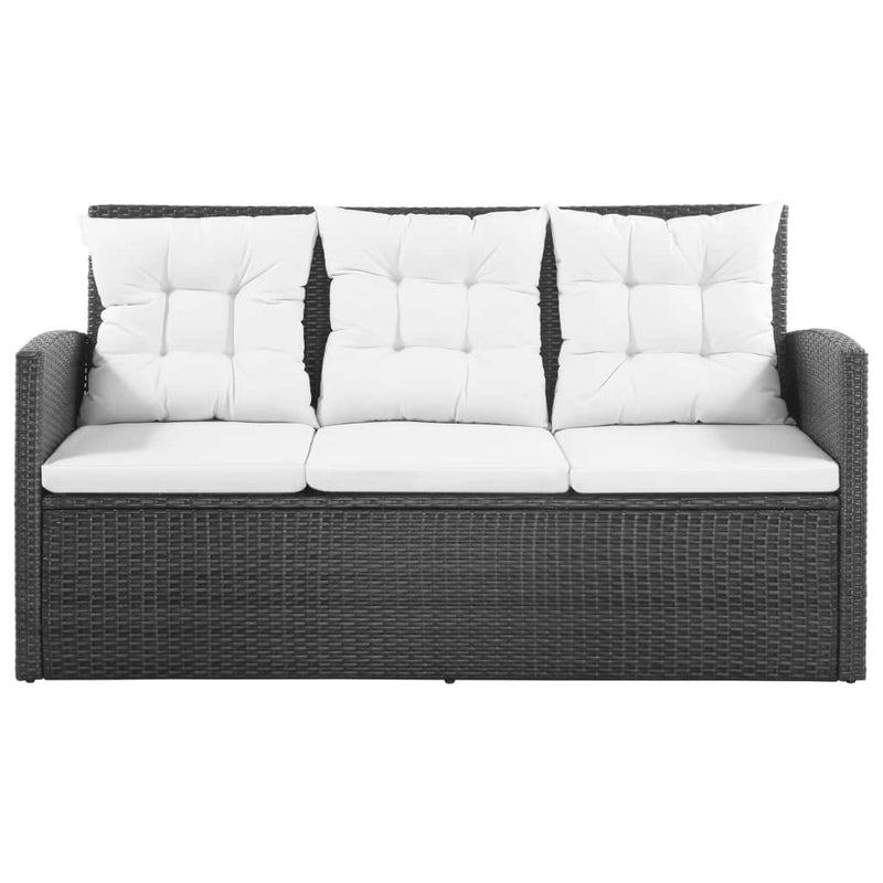 5 Piece Patio Lounge Set with Cushions Poly Rattan Black