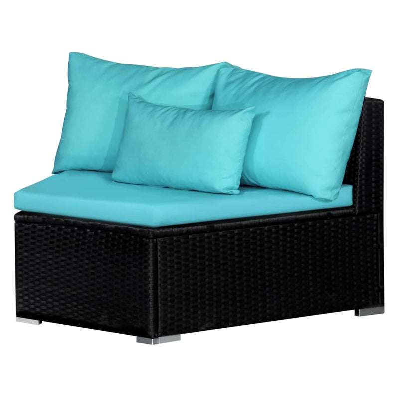 9 Piece Patio Lounge Set with Cushions Poly Rattan Blue