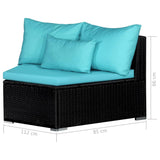 9 Piece Patio Lounge Set with Cushions Poly Rattan Blue