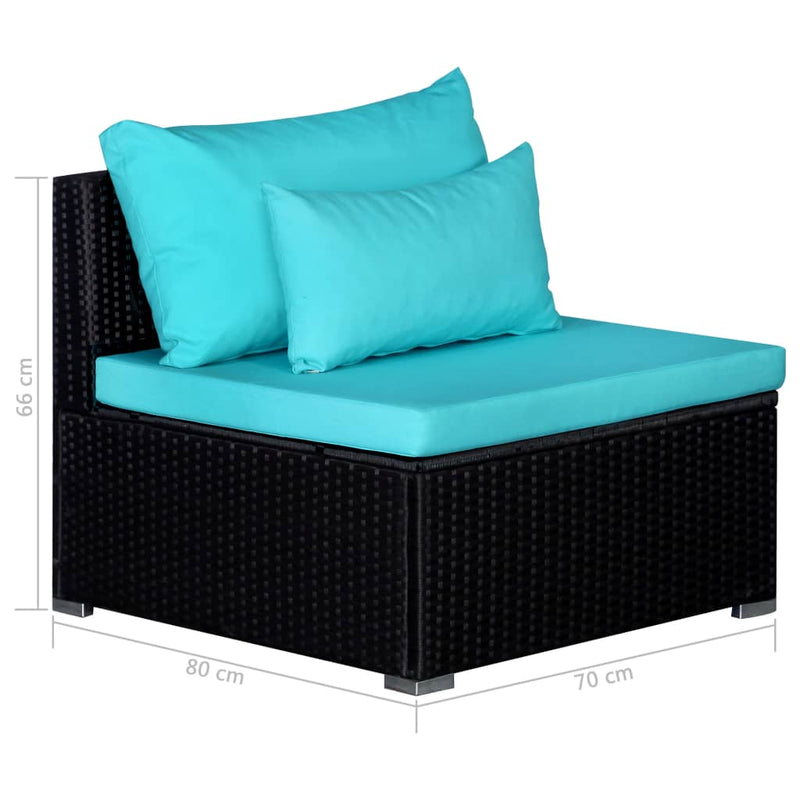 9 Piece Patio Lounge Set with Cushions Poly Rattan Blue