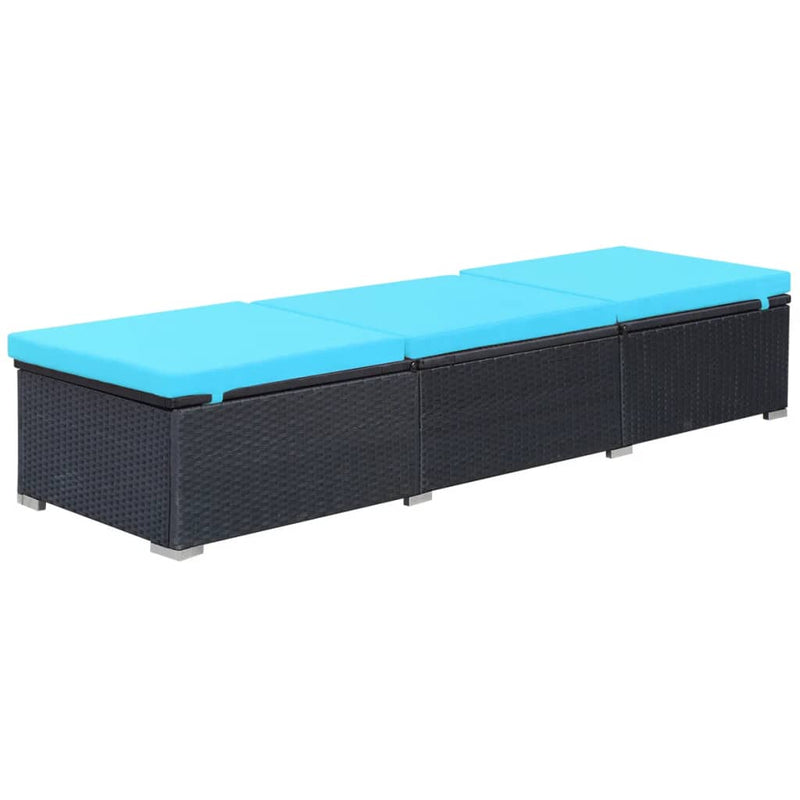 Sun Lounger with Cushion Poly Rattan Black