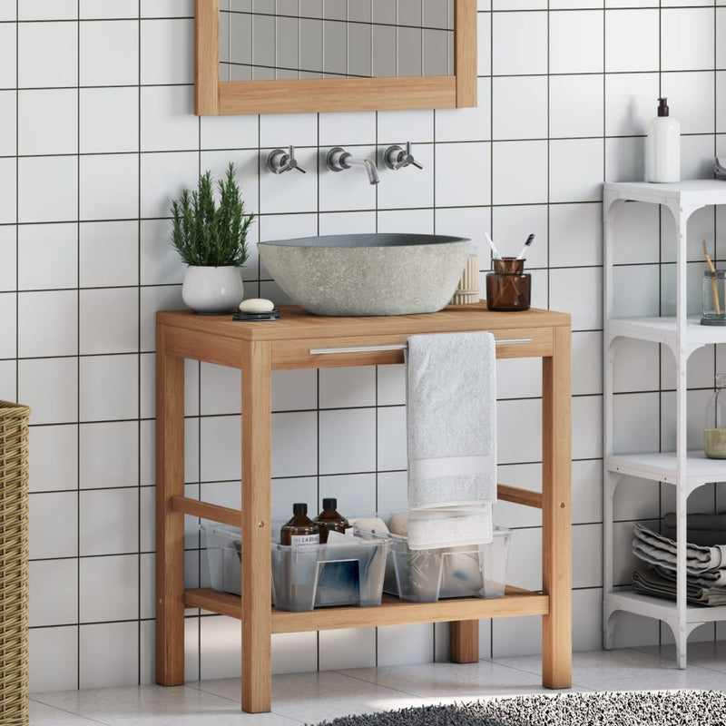 Bathroom Vanity Cabinet Solid Teak with Riverstone Sink