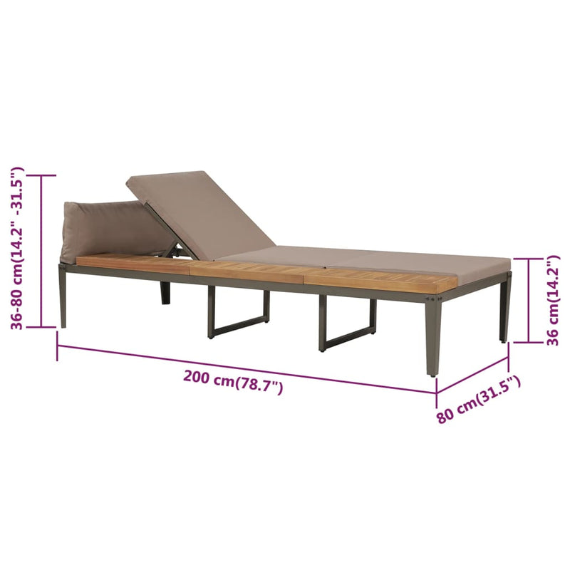 Sun Lounger with Cushions Solid Acacia Wood Brown