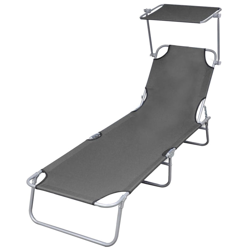 Folding Sun Lounger with Canopy Steel Gray