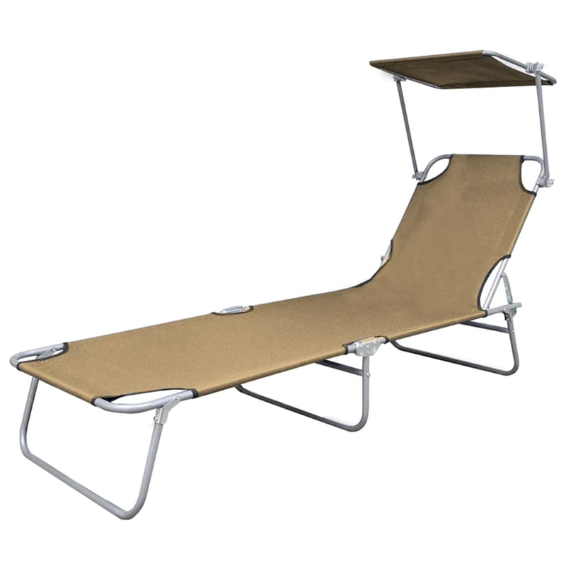 Folding Sun Lounger with Canopy Steel Taupe