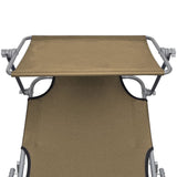 Folding Sun Lounger with Canopy Steel Taupe