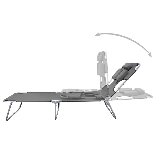 Foldable Sunlounger with Head Cushion Adjustable Backrest Gray