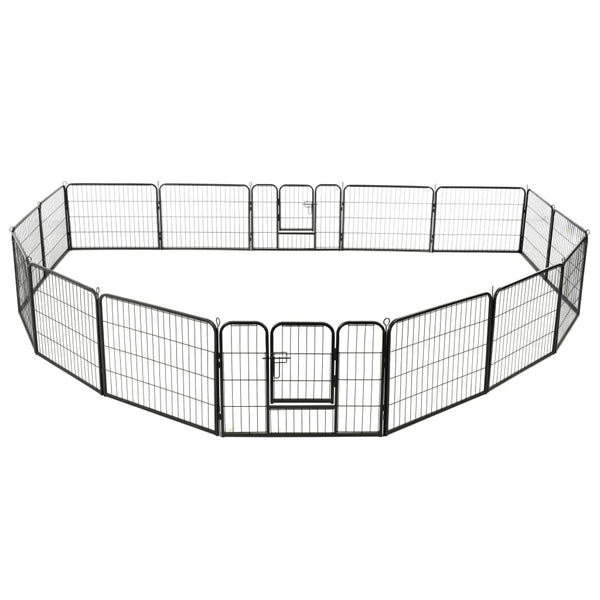 Dog Playpen 16 Panels Steel 31.5"x23.6" Black