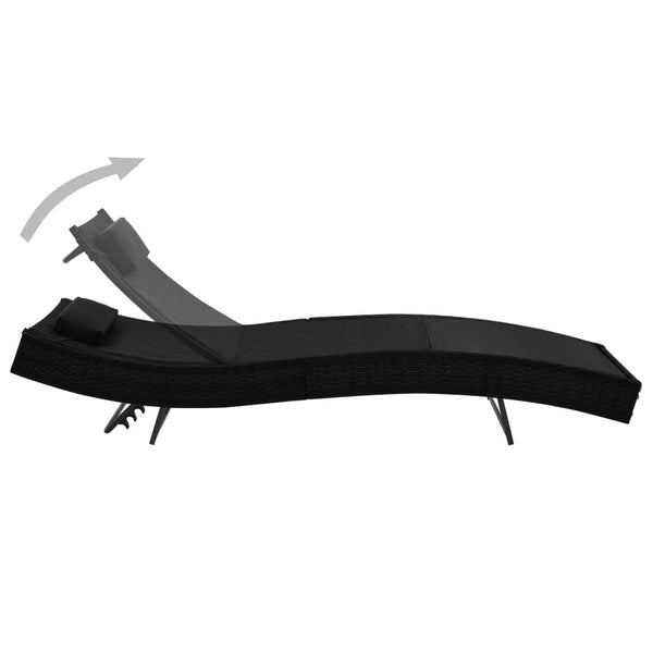 Sun Lounger with Pillow Poly Rattan Black