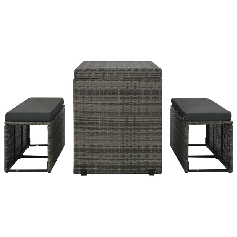 3 Piece Patio Dining Set with Cushions Poly Rattan Gray