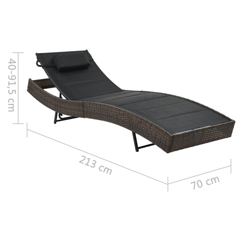 Sun Lounger Poly Rattan and Textilene Brown