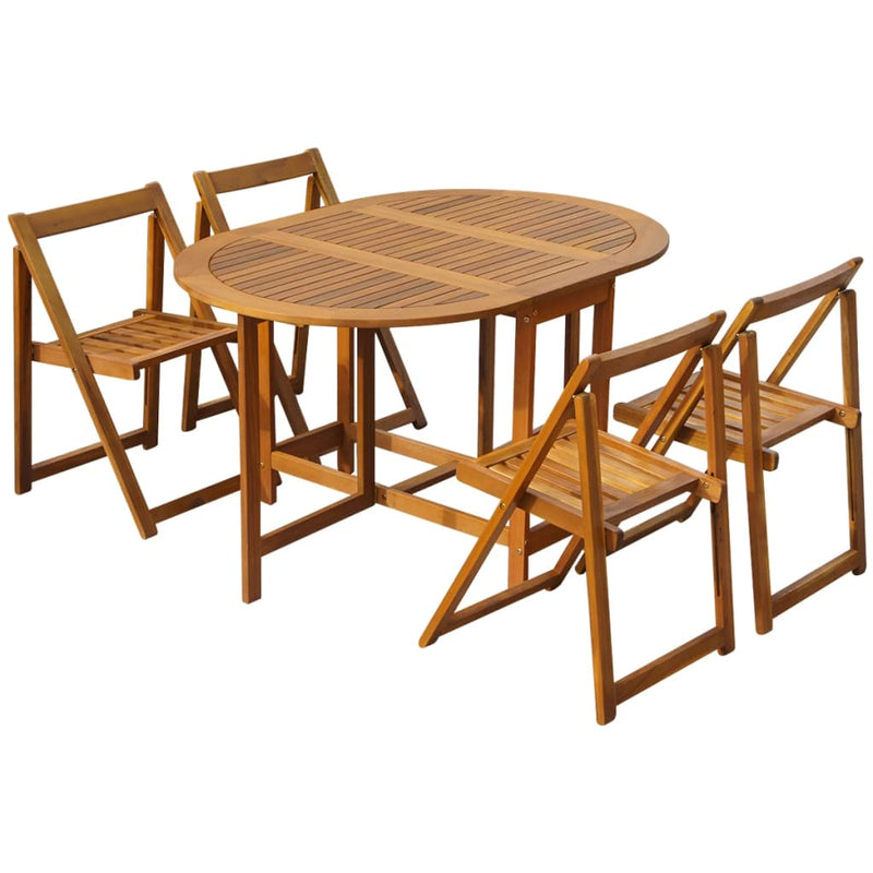 5 Piece Folding Patio Dining Set Solid Acacia Wood