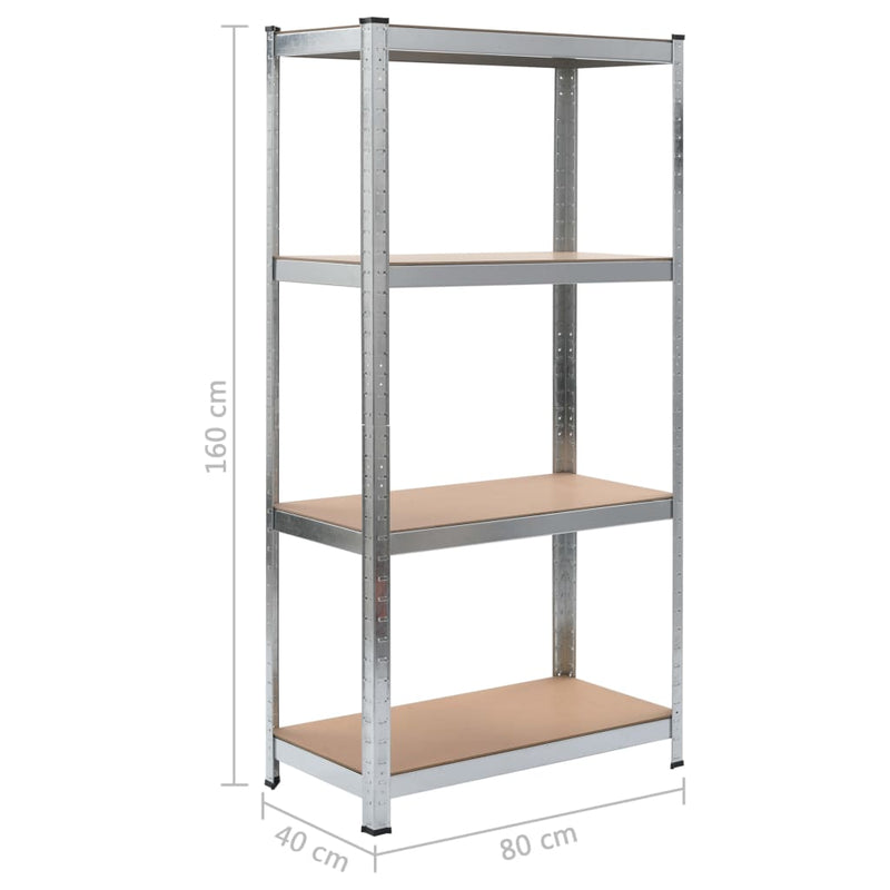 4-Layer Shelves 2 pcs Silver Steel&Engineered Wood