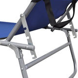 Folding Sun Lounger with Canopy Steel and Fabric Blue