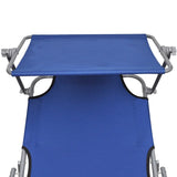 Folding Sun Lounger with Canopy Steel and Fabric Blue