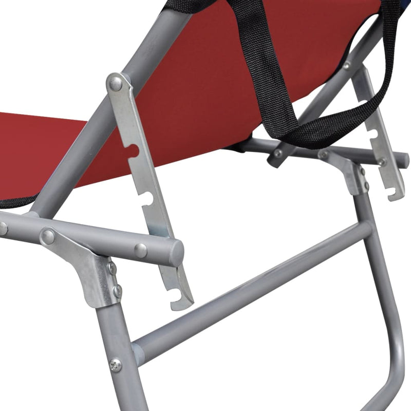 Folding Sun Lounger with Canopy Steel and Fabric Red