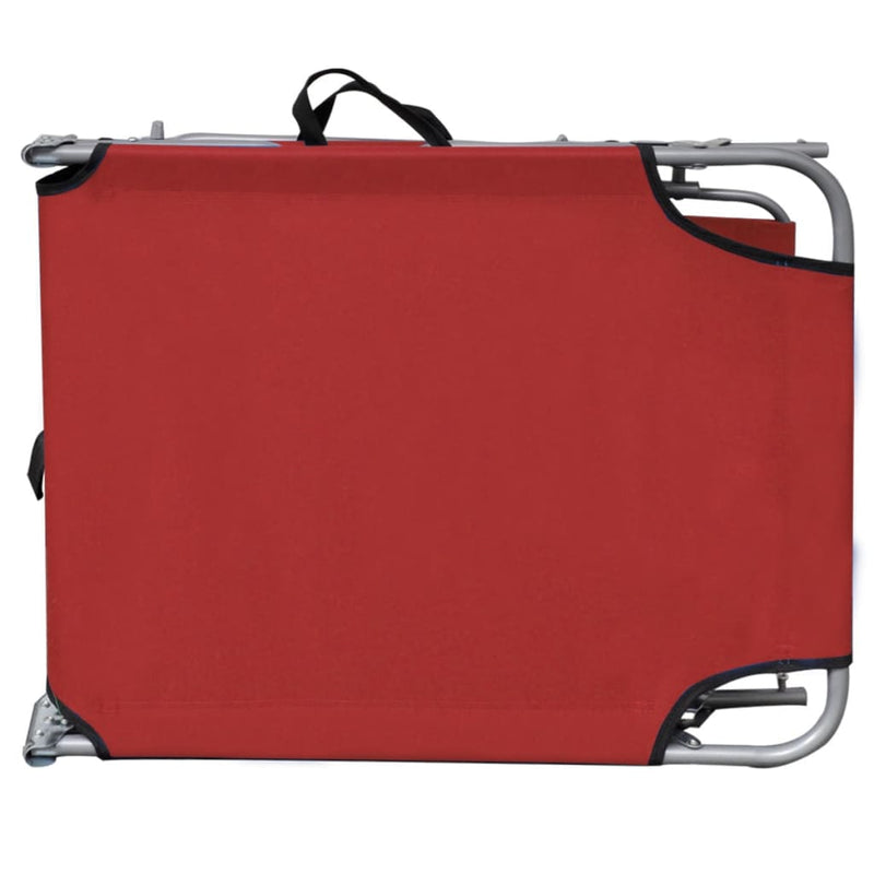 Folding Sun Lounger with Canopy Steel and Fabric Red