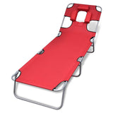 Folding Sun Lounger with Head Cushion Powder-coated Steel Red