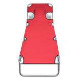 Folding Sun Lounger with Head Cushion Powder-coated Steel Red