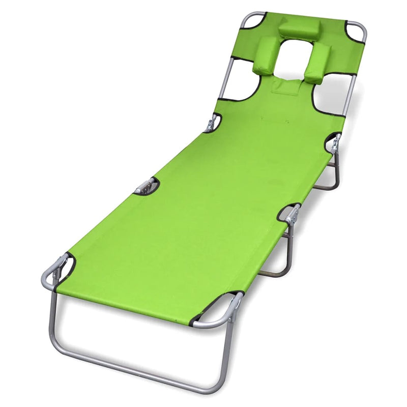 Folding Sun Lounger with Head Cushion Powder-coated Steel Green