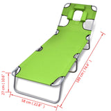 Folding Sun Lounger with Head Cushion Powder-coated Steel Green