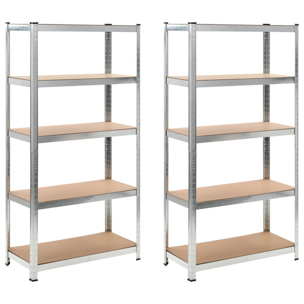 5-Layer Heavy-duty Shelves 2 pcs Silver Steel&Engineered Wood