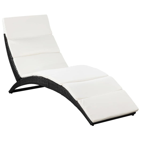 Folding Sun Lounger with Cushion Poly Rattan Black