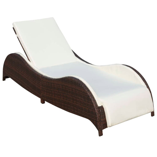 Sun Lounger with Cushion Poly Rattan Brown