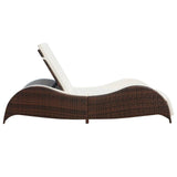 Sun Lounger with Cushion Poly Rattan Brown