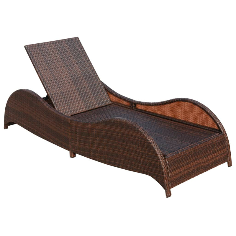 Sun Lounger with Cushion Poly Rattan Brown