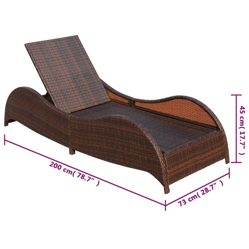 Sun Lounger with Cushion Poly Rattan Brown