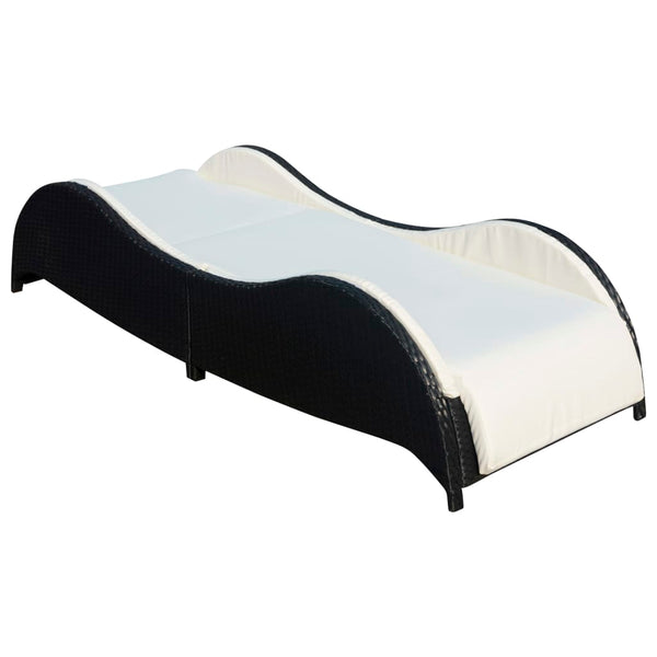 Sun Lounger with Cushion Poly Rattan Black