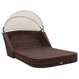 Sun Lounger with Canopy Poly Rattan Brown