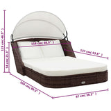 Sun Lounger with Canopy Poly Rattan Brown