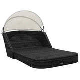 Sun Lounger with Canopy Poly Rattan Black