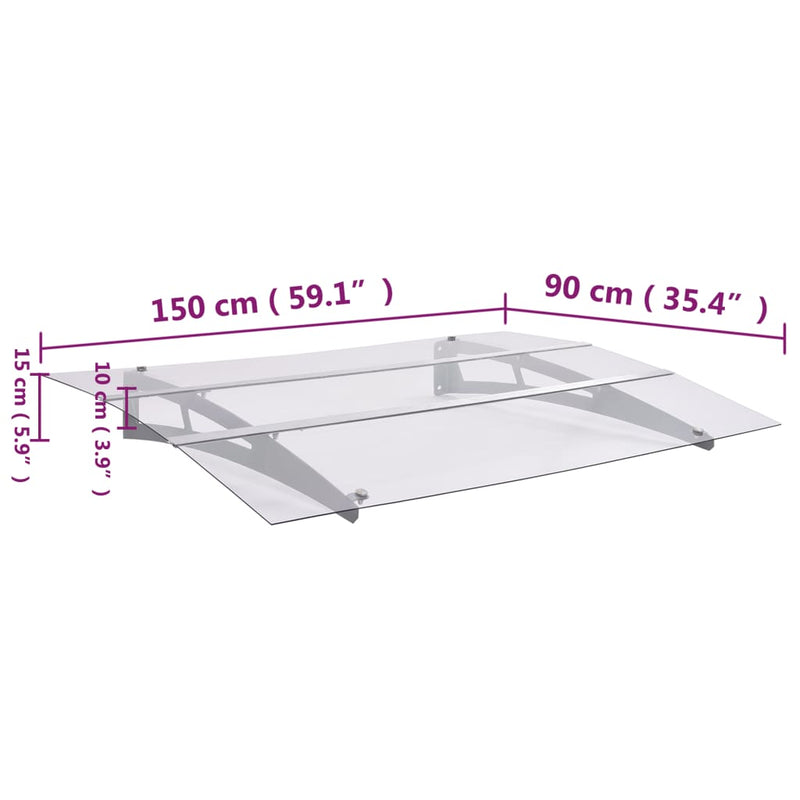 Door Canopy Silver and Transparent 59.1"x35.4" PET