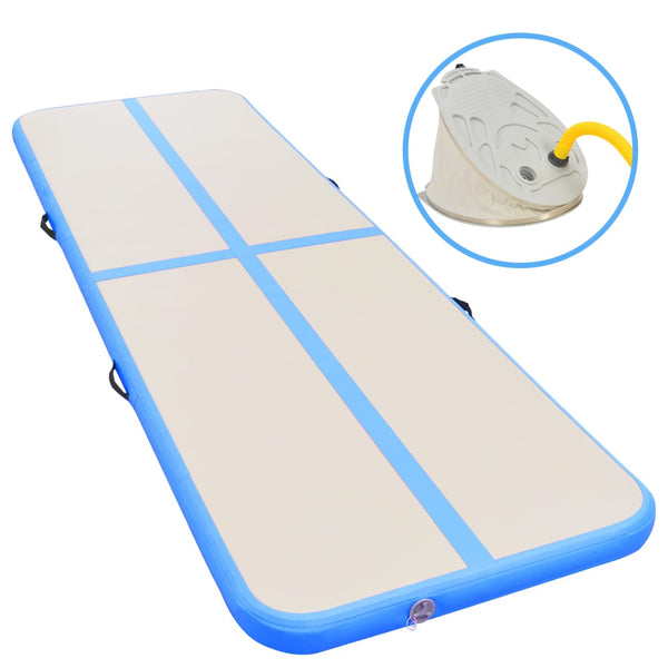 Inflatable Gymnastics Mat with Pump 157.4"x39.3"x3.9" PVC Blue