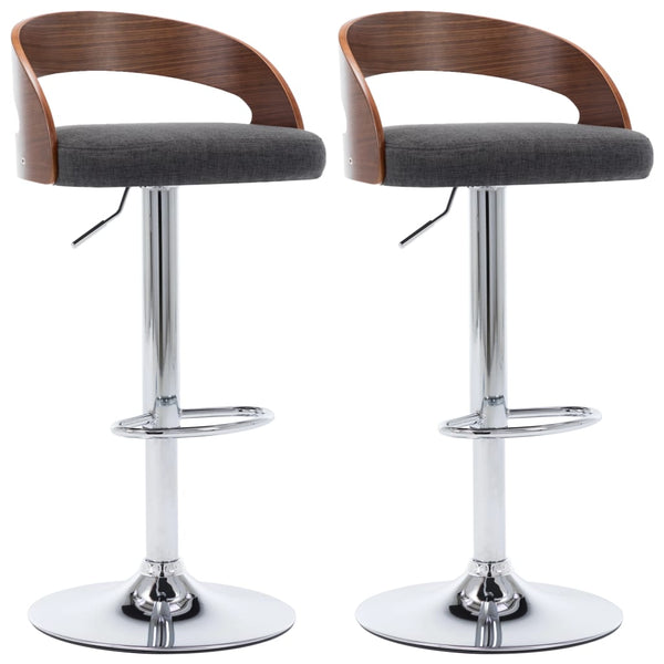 Bar Stools 2 pcs Dark Gray Fabric and Bentwood