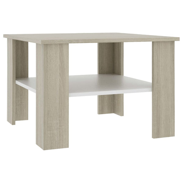 Coffee Table White and Sonoma Oak 23.6"x23.6"x16.5" Engineered Wood