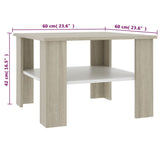 Coffee Table White and Sonoma Oak 23.6"x23.6"x16.5" Engineered Wood