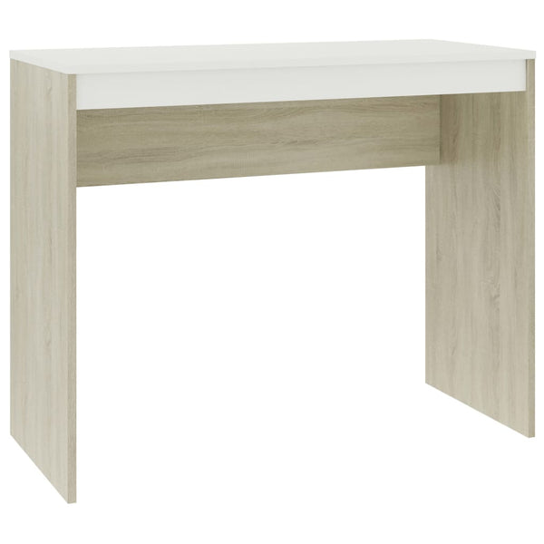 Desk White and Sonoma Oak 35.4"x15.7"x28.3" Engineered Wood