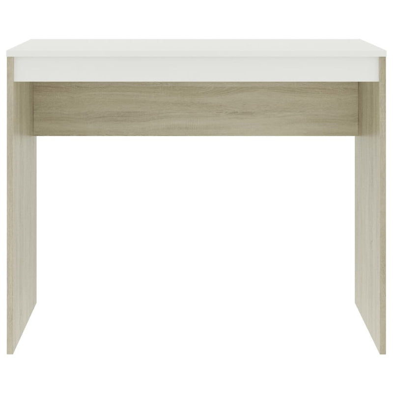 Desk White and Sonoma Oak 35.4"x15.7"x28.3" Engineered Wood